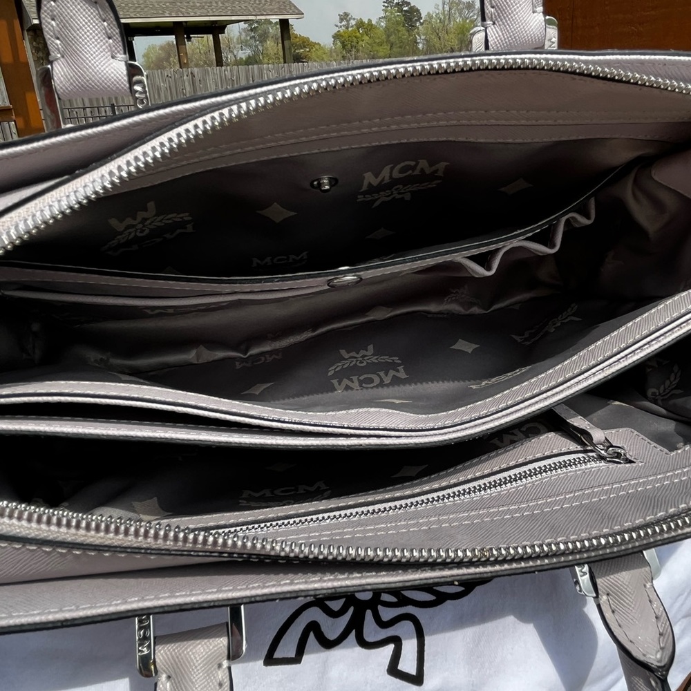 MCM Authentic NWOT Saffiano Nuovo Gray Tote Crossbody Bag with Dust bag - Picture 11 of 14